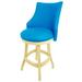 Gracie Oaks Kemble Spectator Counter, Bar & Extra Tall Swivel Stool Wood/Upholstered/Leather in Blue/Brown | Counter Stool (26" Seat Height) | Wayfair