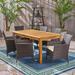 Brayden Studio® Dibble Rectangular 6 - Person 63" Long Outdoor Dining Set w/ Cushions Wood/Wicker/Rattan in Brown/White | Wayfair