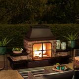 Canora Grey Quillen 52.36" H x 81.5" W Wood Burning Outdoor Fireplace Steel/Stone in Black | 52.36 H x 81.5 W x 24.01 D in | Wayfair