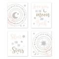 Sweet Jojo Designs Blush Pink, Gold, Grey and White Star and Moon Wall Art Prints Room Decor for Baby, Nursery, and Kids for Celestial Collection - Set of 4 - Shoot for The Stars