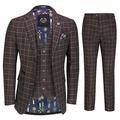 Men’s 3 Piece Suit Tan on Brown Bold Windowpane Check Smart Retro Tailored Fit[SUIT-LIAM-K545-BROWN-42]