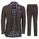 Men’s 3 Piece Suit Tan on Brown Bold Windowpane Check Smart Retro Tailored Fit[SUIT-LIAM-K545-BROWN-42]