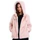 Geschallino Women's Soft Faux Fur Hooded Jacket, 2 Pockets Short Coat Outwear Warm Fluffy Fleece Tops for Winter, Spring, Pink, S