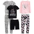 Simple Joys by Carter's Mädchen 6-Piece Snug Fit Cotton Pajama Pyjama-Set, Grau Panda/Rosa Eule/Schwarz Punkte, 5-6 Jahre (3er Pack)