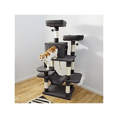 Frisco 59-in Faux Fur Cat Tree & Condo, Dark Charcoal