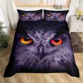 Loussiesd Owl Duvet Cover Set King Size with 2 Pillow Shams Creative 3D Animal Print Bedding Sets with Zipper Closure,Soft Comforter Microfiber Children Adults Black Purple Quilt Cover(220x240cm)