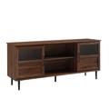 "58"" Glass & Wood Split Panel Door TV Console in Dark Walnut - Walker Edison W58OWN2DDW"