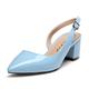 Castamere Womens Slingback Chunky Block Heels Sandals Pointed Toe Mid-Heel Court Shoes 2IN Blue Patent Pumps UK 2.5