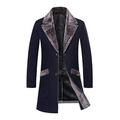 FIELDZHIU Overcoat Male Wool Blend Mid Long Winter Coat with Fur Collar Coat Men Winter Trench Windbreaker Navy Blue L