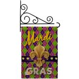 Breeze Decor Mardi Gras Fleur De Lys 2-Sided Burlap 19 x 13 in. Flag Set in Green/Indigo | 18.5 H x 13 W x 0.1 D in | Wayfair