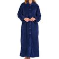 Slenderella Ladies Button Up Dressing Gown Soft Waffle Fleece Ankle Length Bath Robe Medium (Navy)