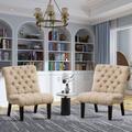 Side Chair - Red Barrel Studio® Whelan 60Cm Wide Tufted Linen Side Chair Linen in Brown | 32.7 H x 23.6 W x 19.7 D in | Wayfair