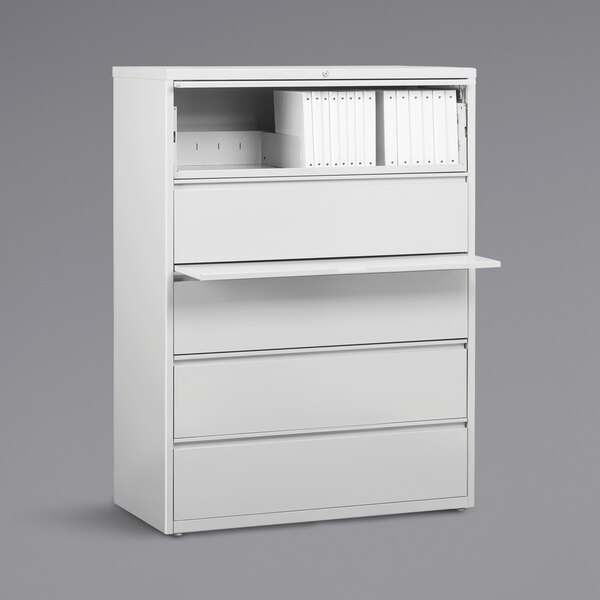 Hirsh Industries 23707 HL10000 Series White Five-Drawer Lateral File Cabinet with Roll Out Binder Storage - 42" x 18 5/8" x 67 5/8"