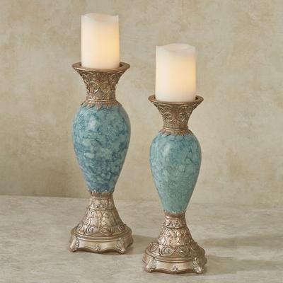 Cambria Candleholders Aqua Set of Two, Set of Two, Aqua