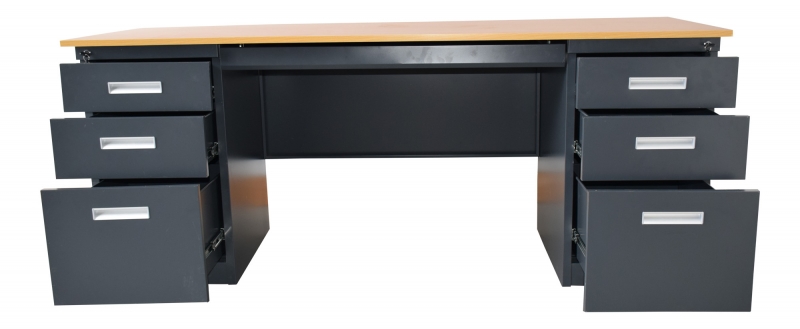 Metallschreibtisch Stahlschreibtisch Lagerschreibtisch Schubladen Tischplatte Holz Samara Büroausstattung Werkstattschreibtisch anthrazit Jet-Line Image