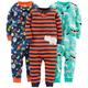 Simple Joys by Carter's Baby Mädchen 3-Pack Snug Fit Footless Cotton Pajamas Schlafstrampler, Marineblau Weltraum/Rostfarben Streifen/Türkisgrün Hunde, 6-9 Monate (3er Pack)