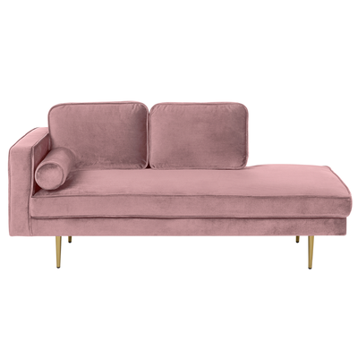 Chaiselongue Linksseitig Rosa Samtstoff Metallfüße Modern Mit Zierkissen
