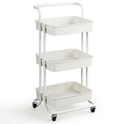 Costway 3-Tier Utility Cart Storage Rolling Cart with Casters-White