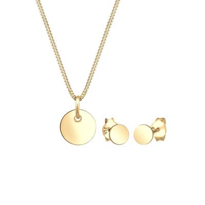 Elli Basic Set Kreis Halskette Ohrstecker 925 Silber golfarben Damen