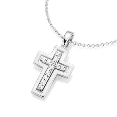Smart Jewel Kette Kreuz Behang und Zirkonia, Silber 925 45 cm Weiss Damen