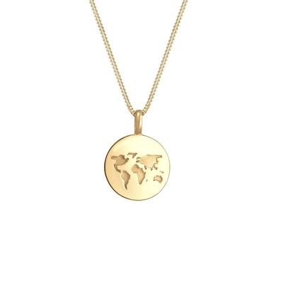 Elli Weltkugel Plättchen Anhänger Reisen 925 Silber goldfarben Damen