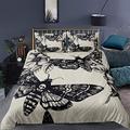 Loussiesd Gothic Skull Bedding Set Decorative Death Moth and Flowers Quilt Cover King Pesonalized Skeleton Bones Bespread Cover for Youth Adult Teens Boys Women Black Cream Soft Zipper Novelty