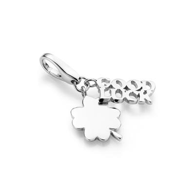 Giorgio Martello Milano - Charm Kleeblatt und Schriftzug Good Luck, Silber 925 Charms & Kettenanhänger 1 ct Silber Damen