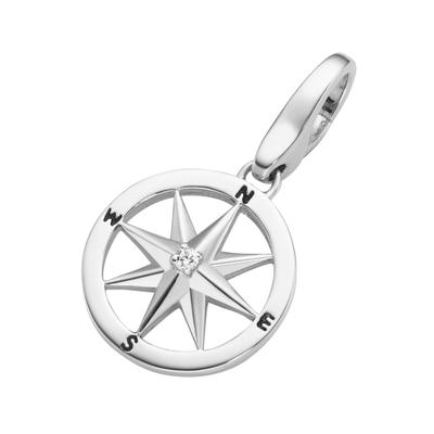 Giorgio Martello Milano - Charm Kompass mit Zirkonia, Silber 925 Charms & Kettenanhänger 1 ct Weiss Damen