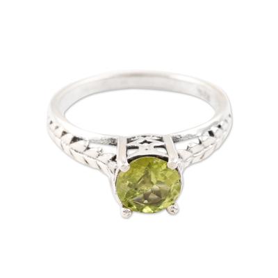Sparkling Crown,'Faceted Peridot Solitaire Ring from India'