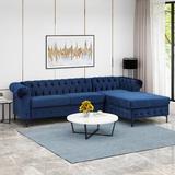 Blue Sectional - Red Barrel Studio® Eginald 102.75" Wide Velvet Right Hand Facing Sofa & Chaise Velvet | 28 H x 102.75 W x 69.5 D in | Wayfair