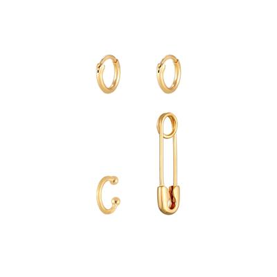 Elli - 3er Set Sicherheitsnadel Safety Pin Earcuff Creolen 925 Silber Ohrringe 1 ct Damen