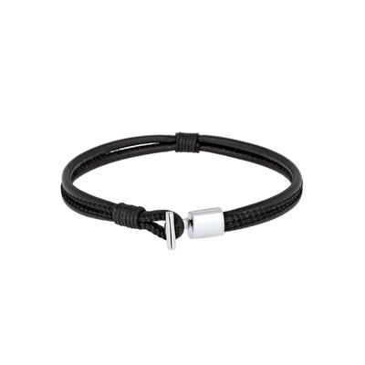 KUZZOI Herren Echtleder Knoten Haken Schwarz 925er Silber 19