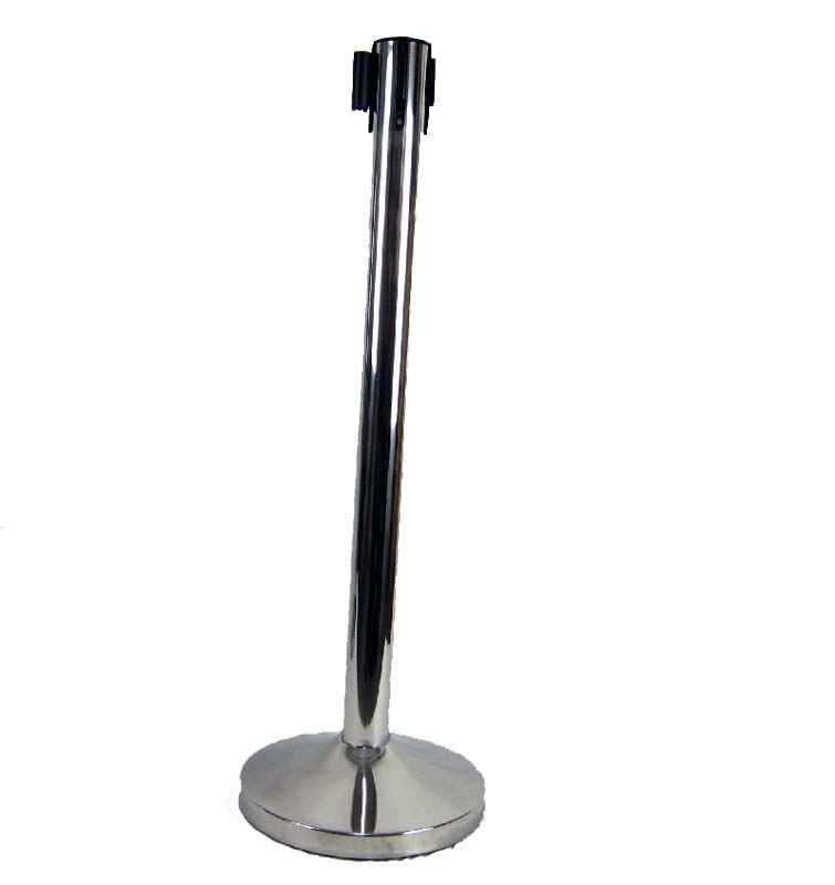 Airbrush-City 1x Absperrpfosten Absperrständer Silber mit schwarzen 3 Meter Gurt - Band Personenleitsystem Abgrenzungsständer schwere Ausführung Image