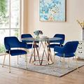 CLIPOP Set of 4 Dining Chairs Blue Velvet Kitchen Counter Chairs Lounge Reception Armchairs with Backrests and Golden Metal Legs for Living Room Kitchen Office Furniture