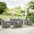 Bradenton 5Pc Outdoor Wicker Sofa Set Gray/Gray - Sofa, Side Table, Coffee Table, & 2 Armchairs - Crosley KO70051GY-GY