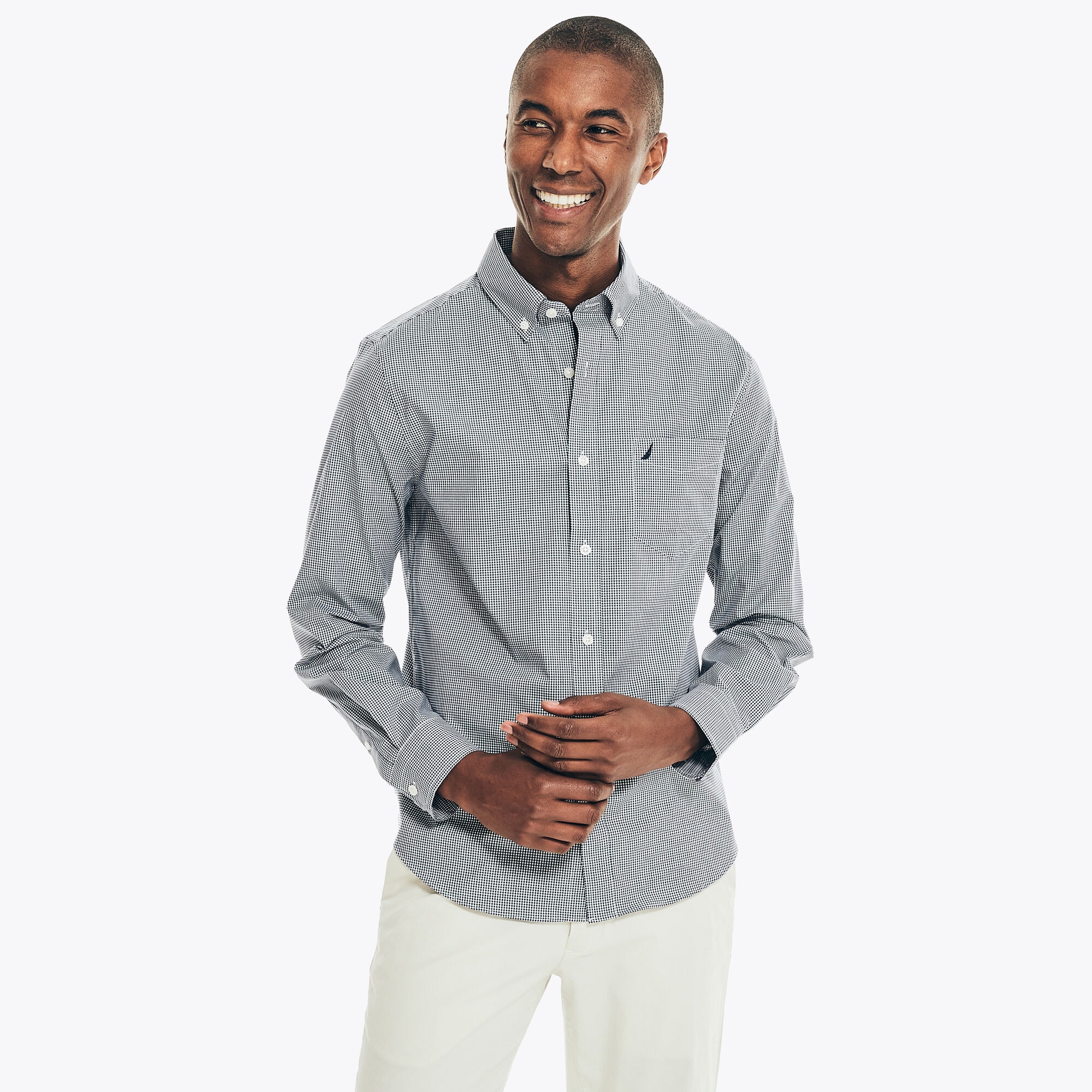 Nautica Men's Slim Fit Wrinkle-Resistant Plaid Wear To Work Shirt 463 (J Navy), S