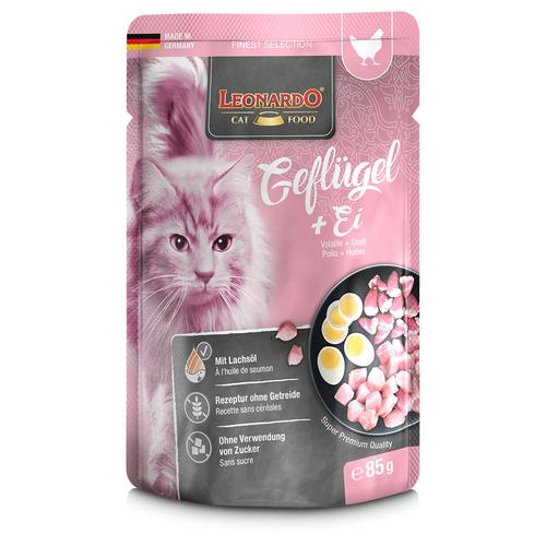 16x85g Geflügel & Ei Finest Selection Pouch Leonardo Katzenfutter nass