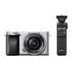 Sony Alpha 6100 E-Mount Systemkamera (24 Megapixel, 4K Video, 180° Touch-Display, 0.02 Sek. Echtzeit-Autofokus mit 425 Kontrast AF-Punkten, inkl. SEL-P1650 Objektiv) silber + Bluetooth Handgriff