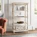 Kelly Clarkson Home Adella White Distressed Open 5 Shelf Shelving Unit w/ Spindle Sides & Mesh in Brown/Gray/White | 55 H x 30 W x 16 D in | Wayfair