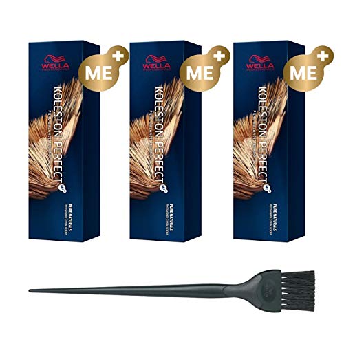 Wella Koleston Perfect Me+ Pure Naturals 9/04 Pack of 3 Very Light Natural Red Blonde 60ml and Color Brush