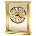 Howard Miller Monticello Table Clock 645-754 – Square Brass Finish, Modern Home Decor, Glass Center Panel, Quartz Movement