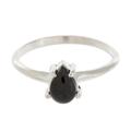 Black Teardrop,'Sterling Silver Solitaire Ring with Black Guatemalan Jade'