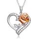 Disney Beauty and the Beast Pink Gold Over Sterling Silver Two Tone Enchanted Rose Cubic Zirconia Heart Necklace, 18"