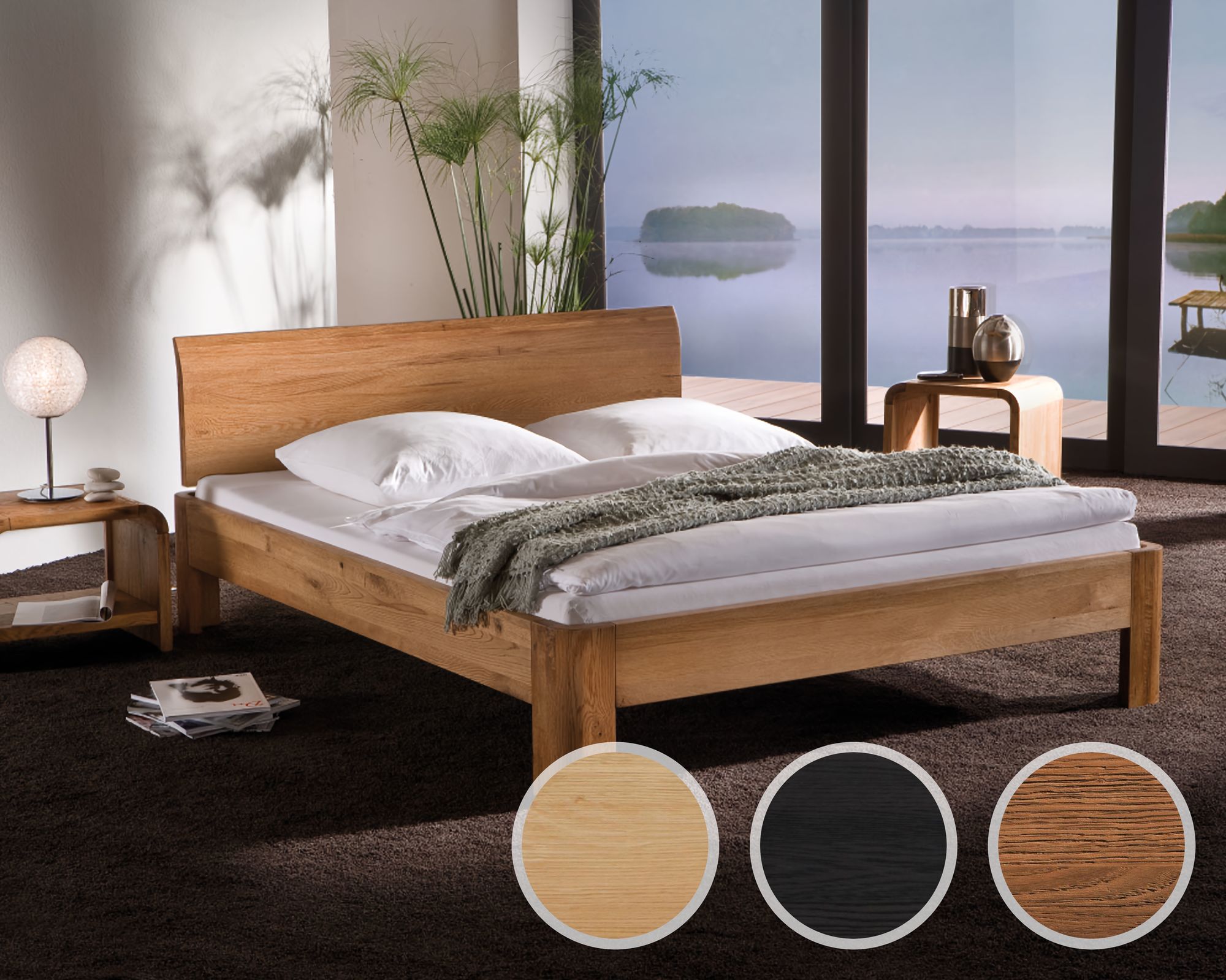 Hasena Oak-Line Massivholzbett Ronda/Lisio 100x200 cm Eiche graphit 20 cm