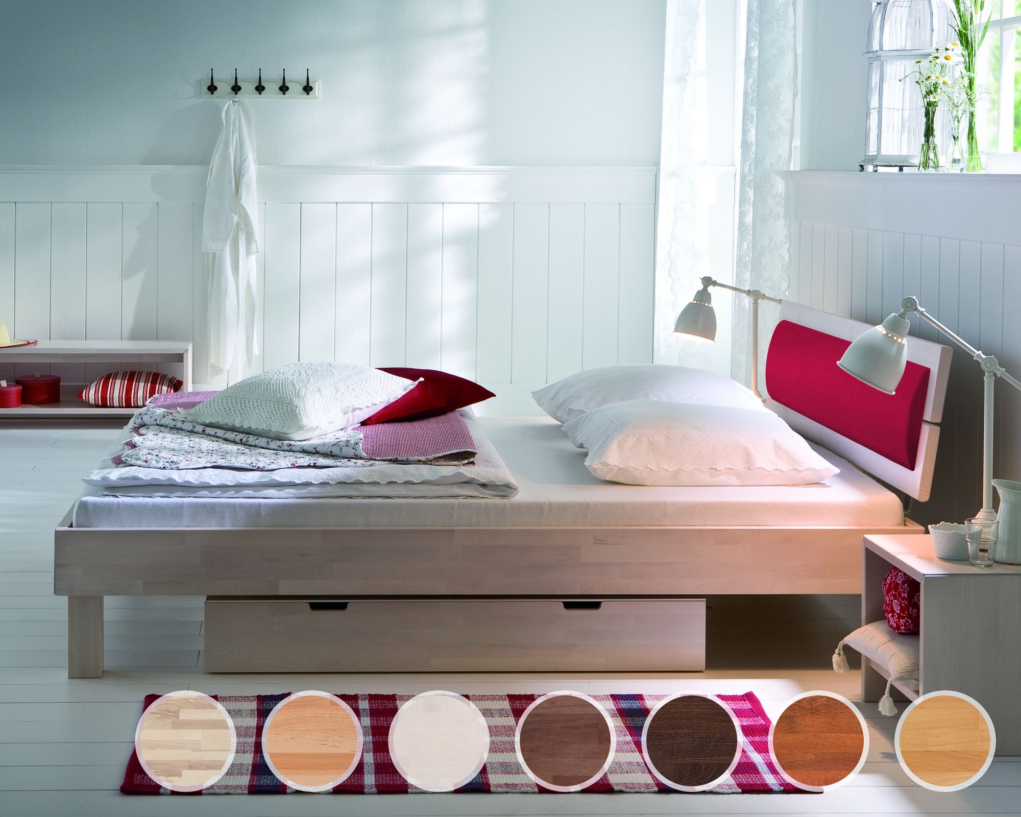 Hasena Wood-Line Massivholzbett Classic Cantu/Duetto 120x200 cm / Buche kirschbaumfarbig, lackiert