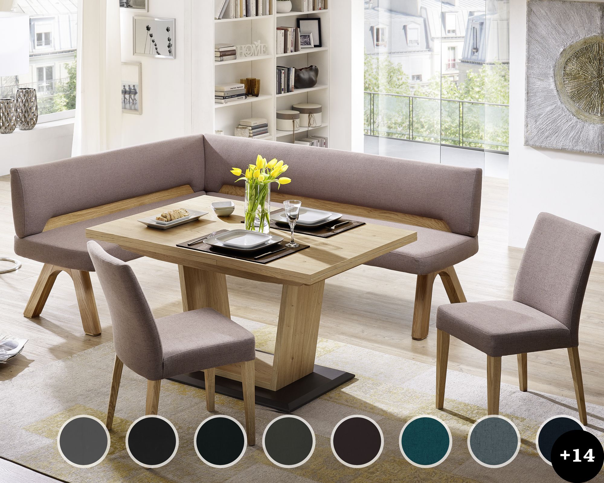 Schösswender »Ontario« 200 Eckbankgruppe Echtleder MDR 70386 grau / Kernbuche natur Image