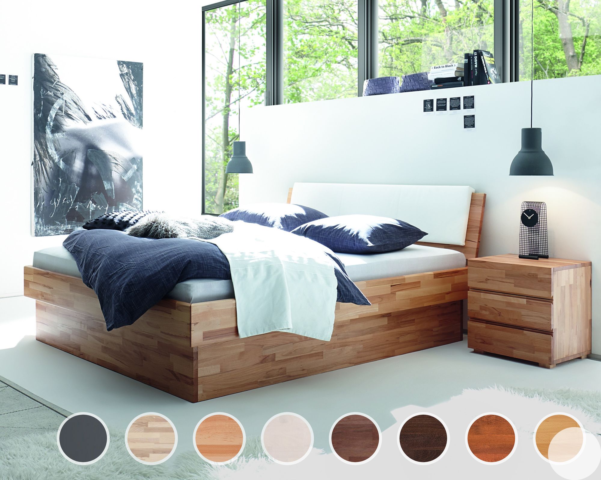 Hasena Wood-Line Massivholzbett Premium Practico/Varus 120x200 cm / Buche walnuss, geölt / Anthrazit