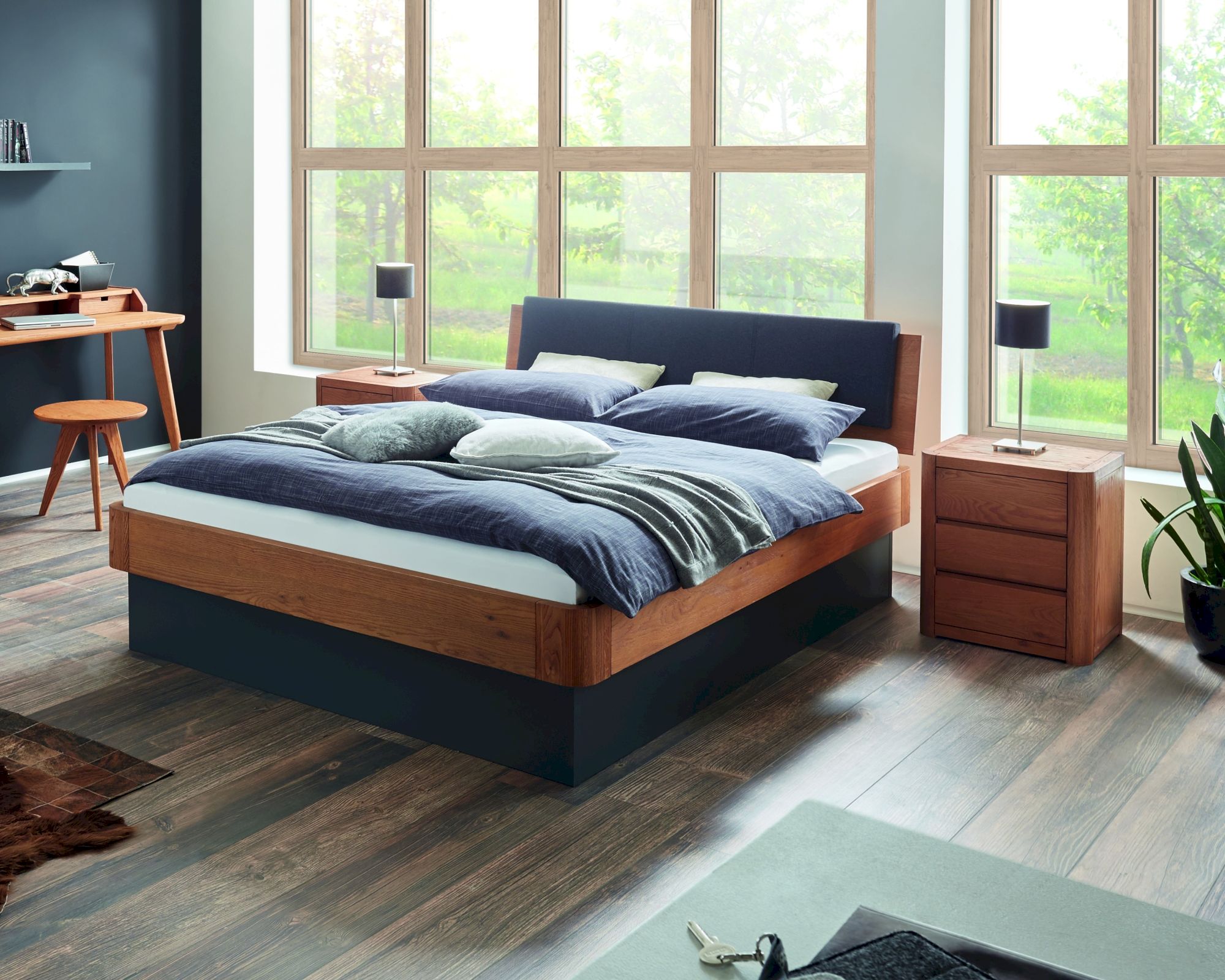 Hasena Oak-Line Massivholzbett Practico 120x200 cm / Eiche graphit, gebürstet, geölt / Weiss