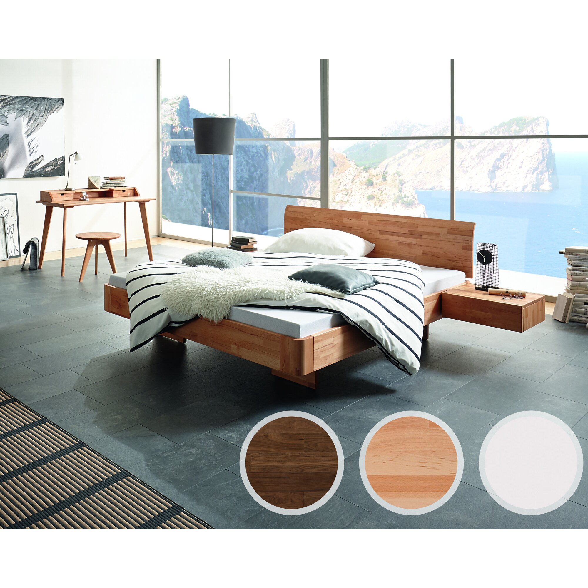 Hasena Fine-Line Massivholzbett Syma Airo/Vola 90x220 cm / Nussbaum, geölt