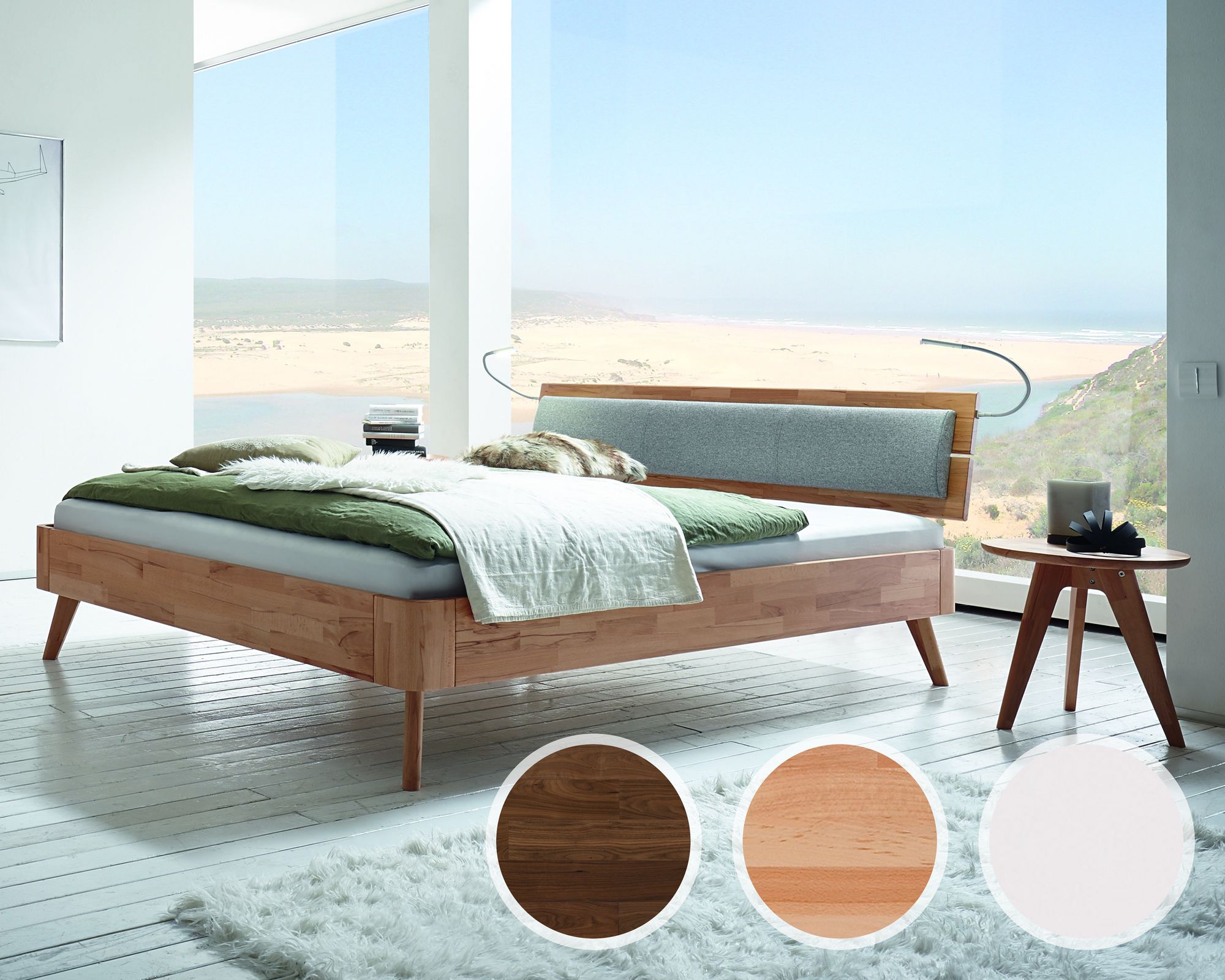 Hasena Fine-Line Massivholzbett Syma Masito/Duetto 120x220 cm / Buche weiss deckend, lackiert